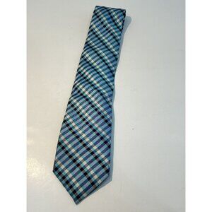Izod 100% Silk Tie Men's Teal Blue White Plaid Necktie length 57" width 3.25"